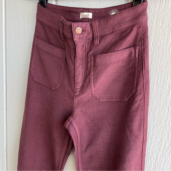 Faherty Stretch Terry Patch Pocket Pant High Rise Wide Leg Size 25 Brown Maroon - Picture 2 of 9